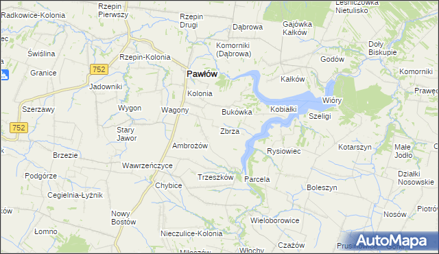 mapa Zbrza gmina Pawłów, Zbrza gmina Pawłów na mapie Targeo