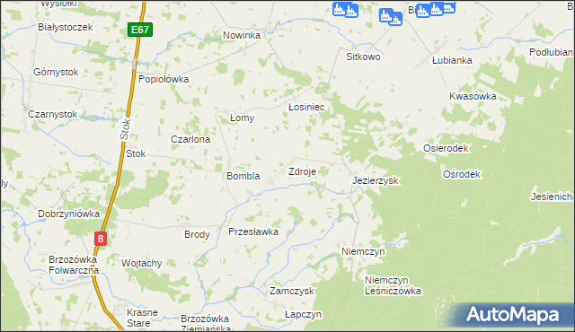 mapa Zdroje gmina Czarna Białostocka, Zdroje gmina Czarna Białostocka na mapie Targeo