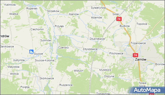 mapa Zdyszewice, Zdyszewice na mapie Targeo