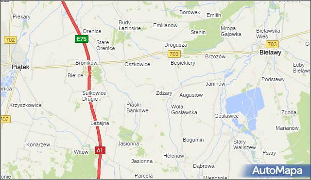 mapa Żdżary gmina Bielawy, Żdżary gmina Bielawy na mapie Targeo