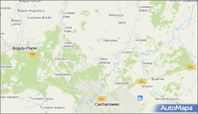 mapa Żebry Wielkie, Żebry Wielkie na mapie Targeo