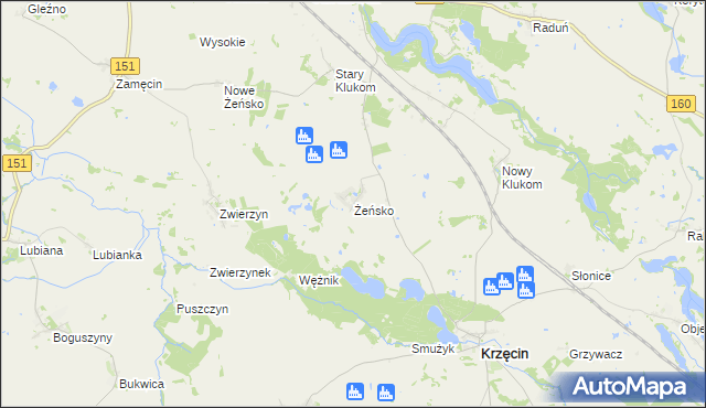 mapa Żeńsko gmina Krzęcin, Żeńsko gmina Krzęcin na mapie Targeo