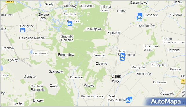 mapa Żeromin gmina Osiek Mały, Żeromin gmina Osiek Mały na mapie Targeo