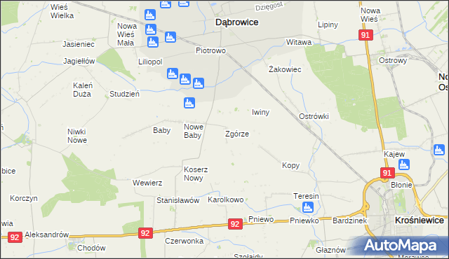 mapa Zgórze gmina Dąbrowice, Zgórze gmina Dąbrowice na mapie Targeo