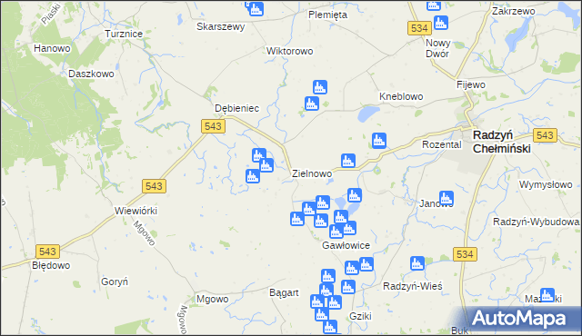 mapa Zielnowo gmina Radzyń Chełmiński, Zielnowo gmina Radzyń Chełmiński na mapie Targeo