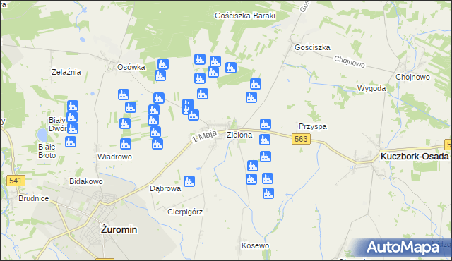 mapa Zielona gmina Kuczbork-Osada, Zielona gmina Kuczbork-Osada na mapie Targeo