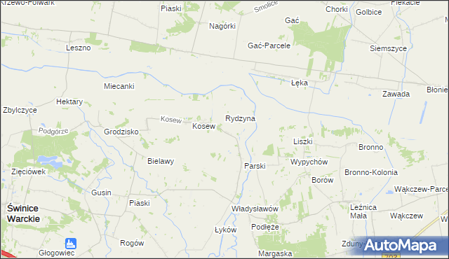 mapa Zimne gmina Świnice Warckie, Zimne gmina Świnice Warckie na mapie Targeo