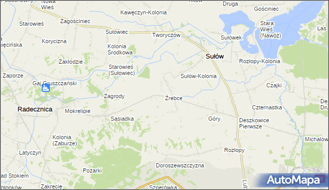 mapa Źrebce, Źrebce na mapie Targeo