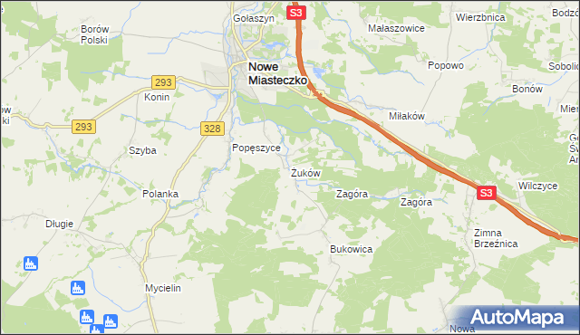 mapa Żuków gmina Nowe Miasteczko, Żuków gmina Nowe Miasteczko na mapie Targeo