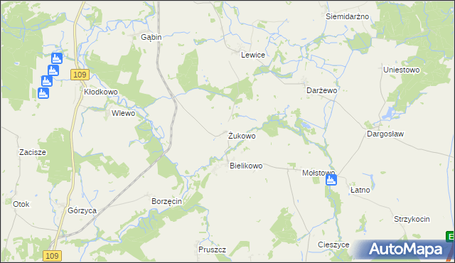 mapa Żukowo gmina Brojce, Żukowo gmina Brojce na mapie Targeo