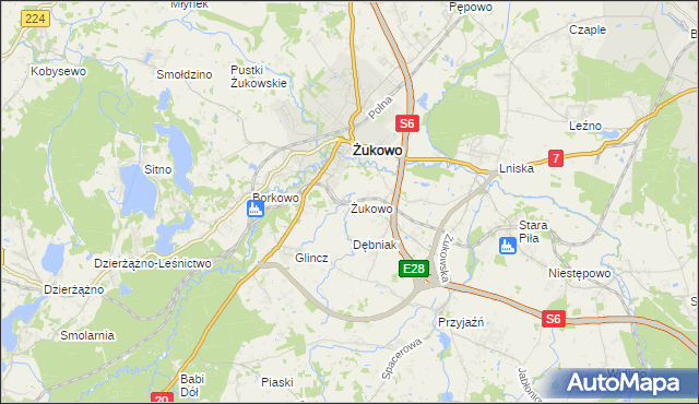 mapa Żukowo powiat kartuski, Żukowo powiat kartuski na mapie Targeo