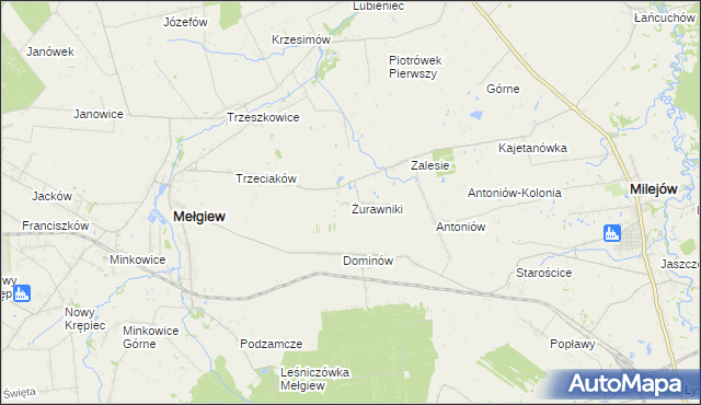 mapa Żurawniki gmina Mełgiew, Żurawniki gmina Mełgiew na mapie Targeo