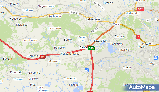 mapa Balice gmina Zabierzów, Balice gmina Zabierzów na mapie Targeo