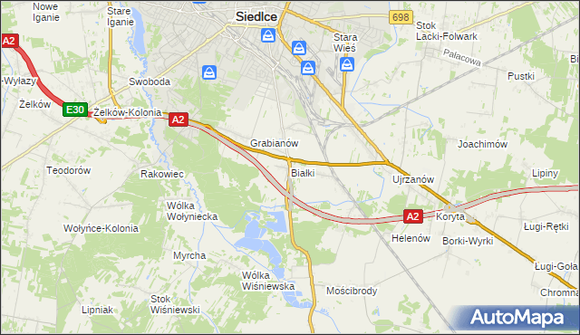 mapa Białki gmina Siedlce, Białki gmina Siedlce na mapie Targeo