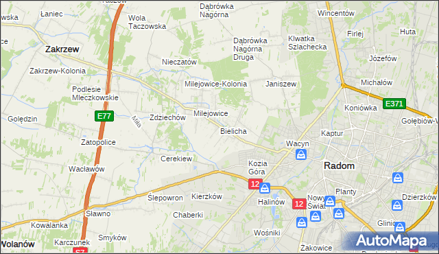 mapa Bielicha, Bielicha na mapie Targeo