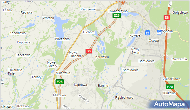 mapa Borowiec gmina Żukowo, Borowiec gmina Żukowo na mapie Targeo