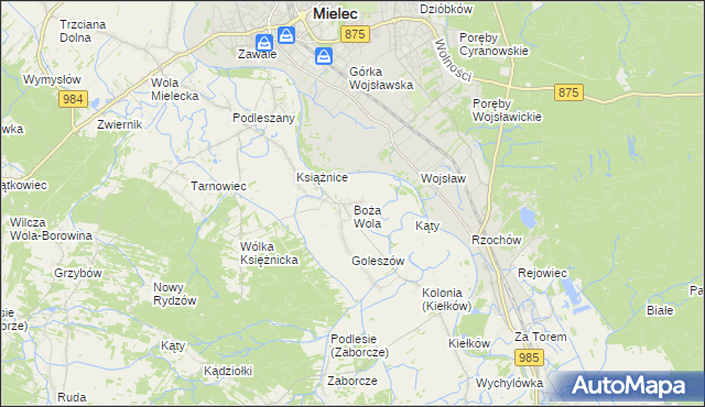 mapa Boża Wola gmina Mielec, Boża Wola gmina Mielec na mapie Targeo