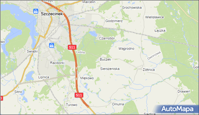 mapa Buczek gmina Szczecinek, Buczek gmina Szczecinek na mapie Targeo