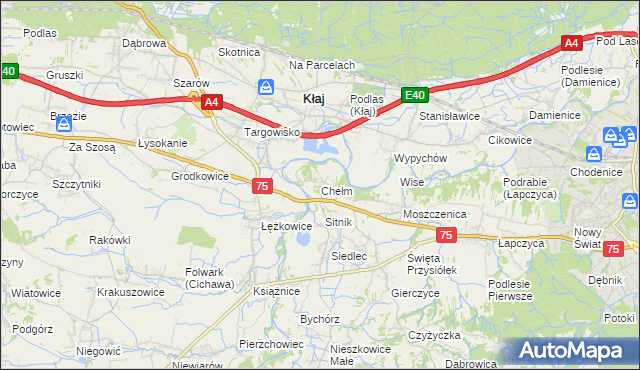 mapa Chełm gmina Bochnia, Chełm gmina Bochnia na mapie Targeo