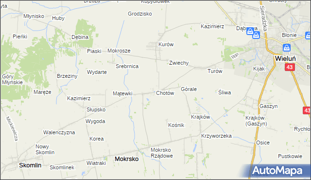 mapa Chotów gmina Mokrsko, Chotów gmina Mokrsko na mapie Targeo