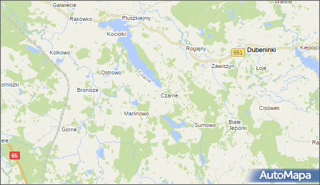 mapa Czarne gmina Dubeninki, Czarne gmina Dubeninki na mapie Targeo