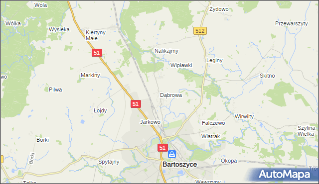 mapa Dąbrowa gmina Bartoszyce, Dąbrowa gmina Bartoszyce na mapie Targeo