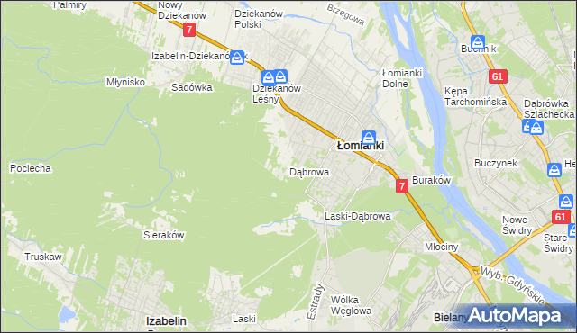 mapa Dąbrowa gmina Łomianki, Dąbrowa gmina Łomianki na mapie Targeo