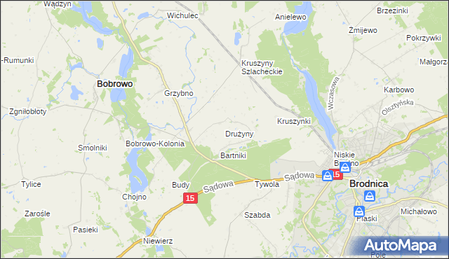 mapa Drużyny gmina Bobrowo, Drużyny gmina Bobrowo na mapie Targeo