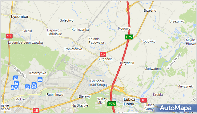 mapa Grębocin gmina Lubicz, Grębocin gmina Lubicz na mapie Targeo