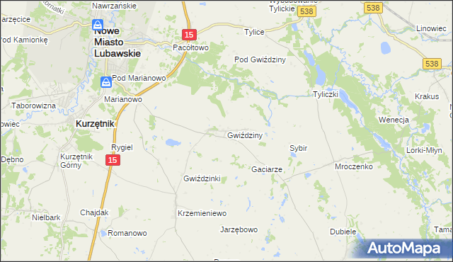 mapa Gwiździny gmina Nowe Miasto Lubawskie, Gwiździny gmina Nowe Miasto Lubawskie na mapie Targeo