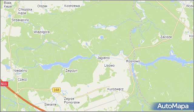 mapa Jagielno gmina Manowo, Jagielno gmina Manowo na mapie Targeo