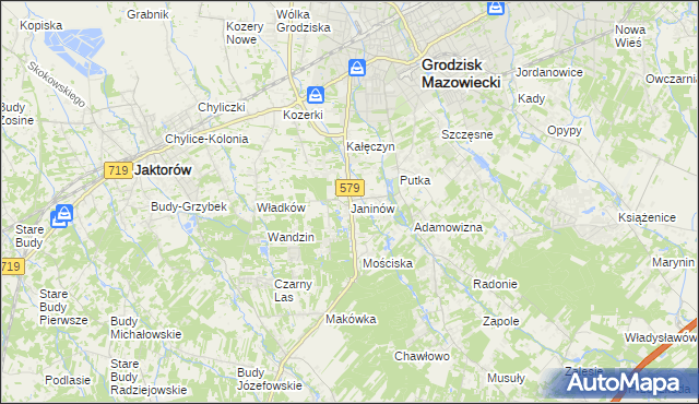 mapa Janinów gmina Grodzisk Mazowiecki, Janinów gmina Grodzisk Mazowiecki na mapie Targeo