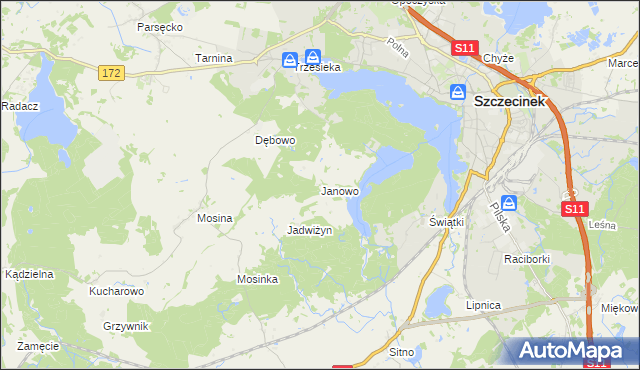 mapa Janowo gmina Szczecinek, Janowo gmina Szczecinek na mapie Targeo