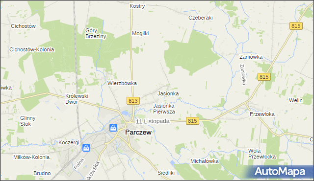 mapa Jasionka gmina Parczew, Jasionka gmina Parczew na mapie Targeo