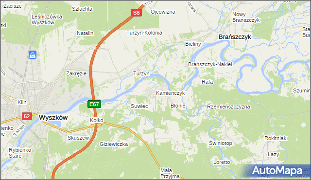 mapa Kamieńczyk gmina Wyszków, Kamieńczyk gmina Wyszków na mapie Targeo