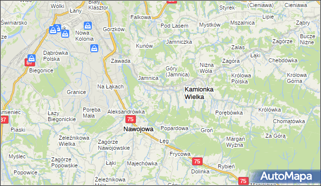 mapa Kamionka Mała gmina Kamionka Wielka, Kamionka Mała gmina Kamionka Wielka na mapie Targeo