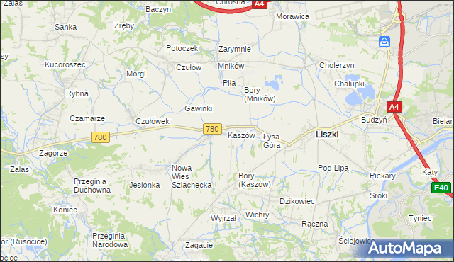 mapa Kaszów gmina Liszki, Kaszów gmina Liszki na mapie Targeo