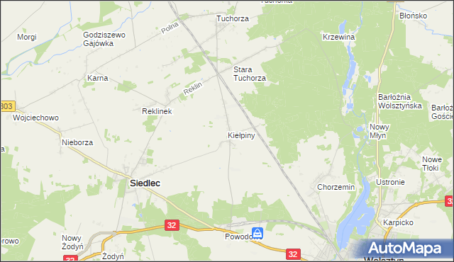 mapa Kiełpiny gmina Siedlec, Kiełpiny gmina Siedlec na mapie Targeo