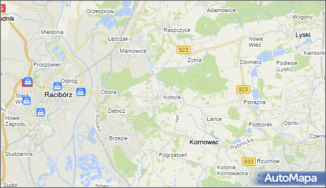 mapa Kobyla gmina Kornowac, Kobyla gmina Kornowac na mapie Targeo