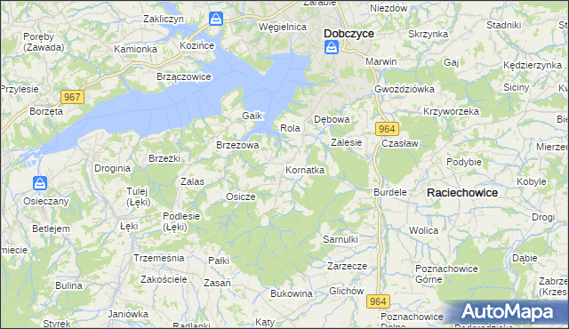 mapa Kornatka gmina Dobczyce, Kornatka gmina Dobczyce na mapie Targeo