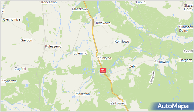 mapa Kruszyna gmina Kobylnica, Kruszyna gmina Kobylnica na mapie Targeo