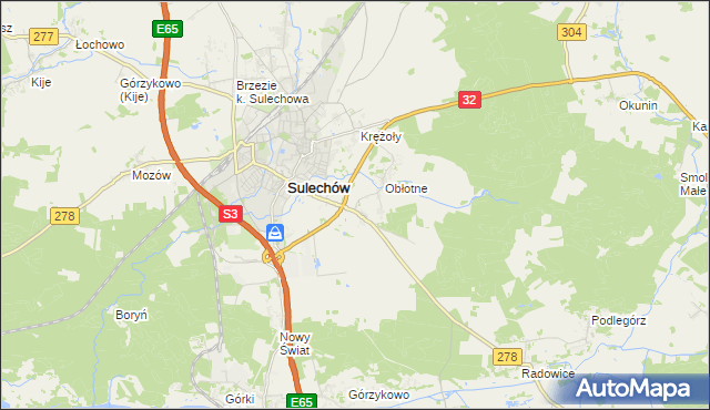 mapa Kruszyna gmina Sulechów, Kruszyna gmina Sulechów na mapie Targeo