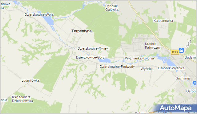 mapa Krzywie gmina Dzierzkowice, Krzywie gmina Dzierzkowice na mapie Targeo