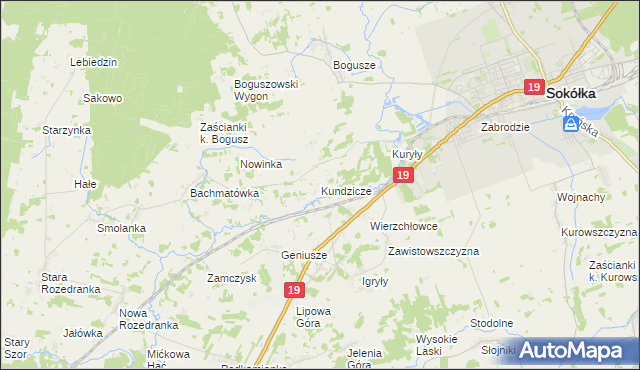 mapa Kundzicze gmina Sokółka, Kundzicze gmina Sokółka na mapie Targeo