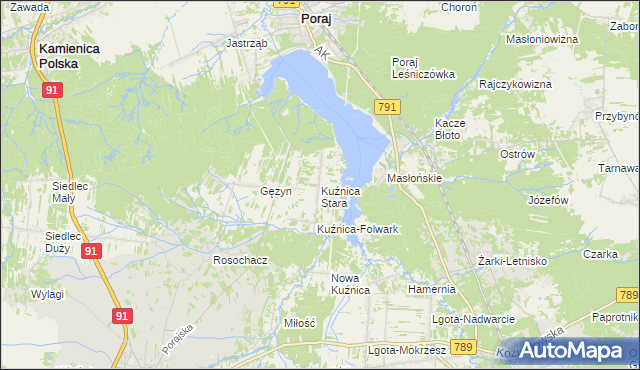 mapa Kuźnica Stara gmina Poraj, Kuźnica Stara gmina Poraj na mapie Targeo