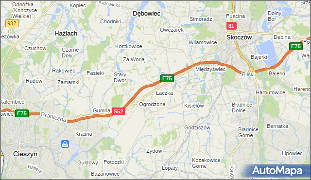 mapa Łączka gmina Dębowiec, Łączka gmina Dębowiec na mapie Targeo