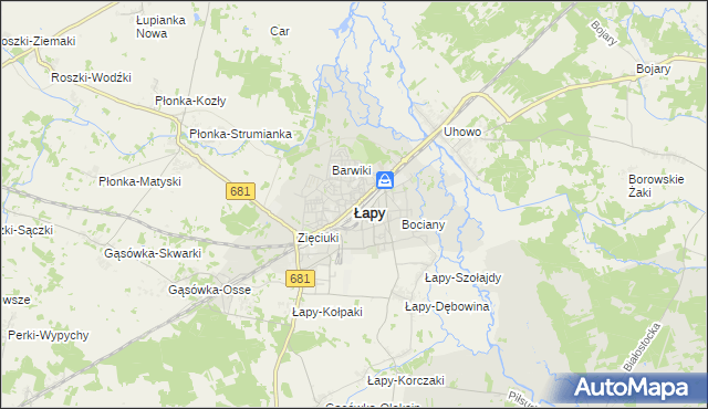 mapa Łapy, Łapy na mapie Targeo