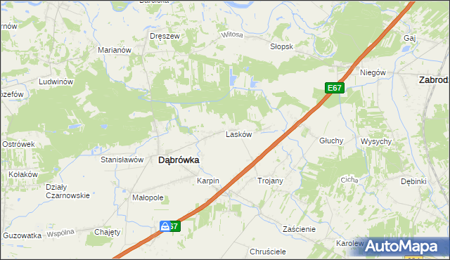 mapa Lasków gmina Dąbrówka, Lasków gmina Dąbrówka na mapie Targeo