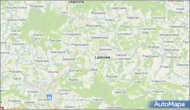 mapa Laskowa powiat limanowski, Laskowa powiat limanowski na mapie Targeo