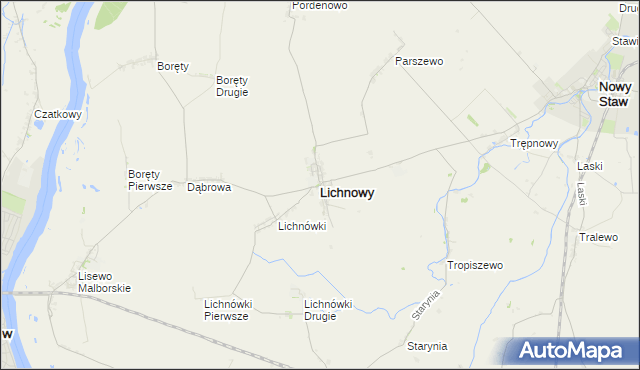 mapa Lichnowy powiat malborski, Lichnowy powiat malborski na mapie Targeo